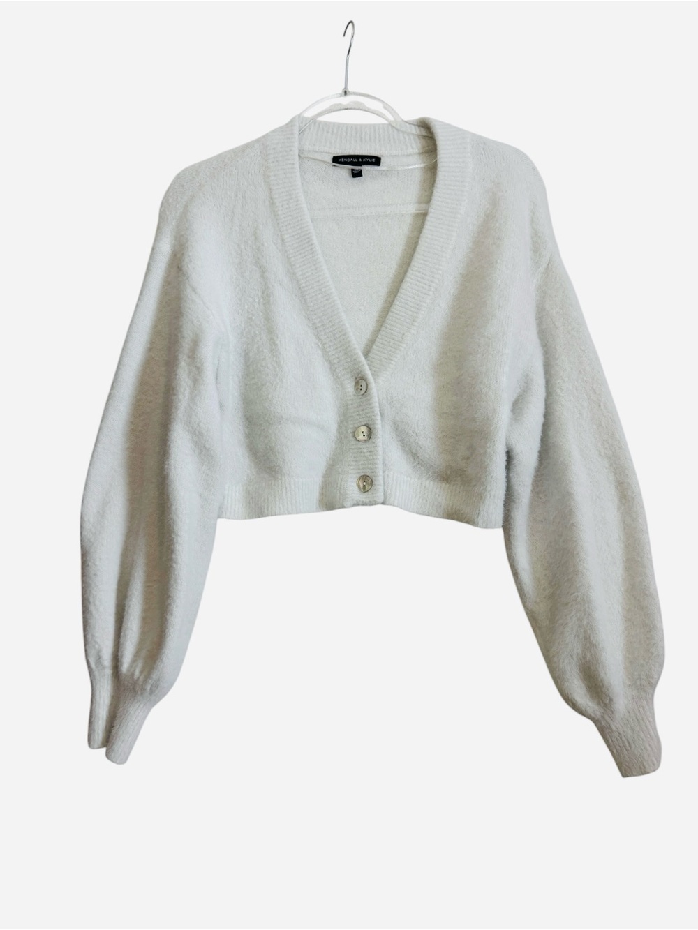 Kendall & Kylie Cropped White Fuzzy Cardigan Size XS